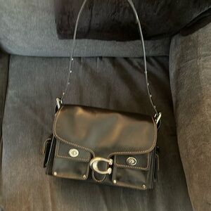 Coach Soft Tabby Cargo Bag in black with silver hardware.